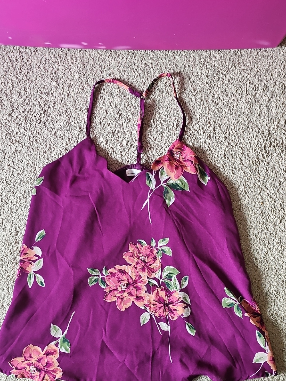 Floral Scalloped V-Neck Cami Tank - Purple